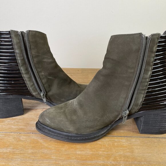 Jeffrey Campbell Ankle Boots Size 9 Lowell Olive Green Sheepskin Suede Block - Picture 9 of 12